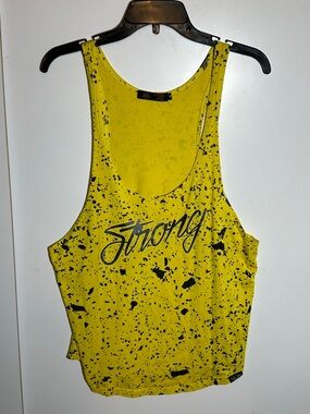 Yellow 'Strong' Scoop Neck Tank Top
